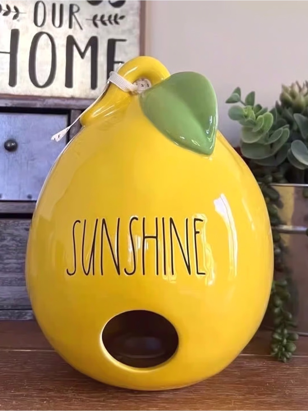 New Rae Dunn SUNSHINE Lemon Ceramic Birdhouse